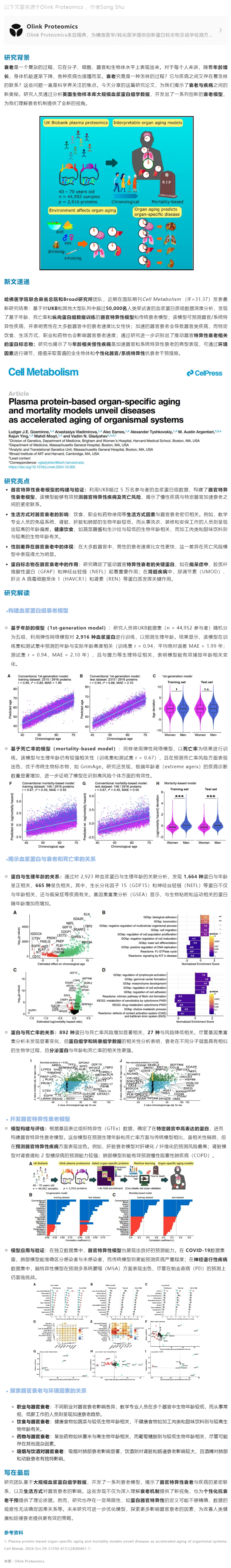 2025 年 01 月 20 日 UKB 案例 |Olink 血漿蛋白組模型揭示加速器官衰老與疾病相關性