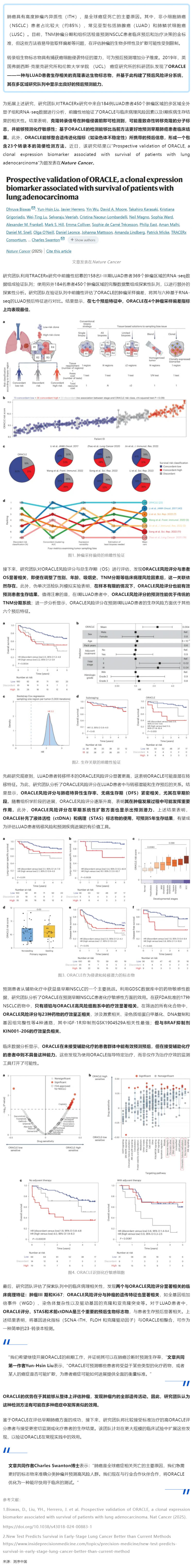 2025 年 01 月 23 日 Nat Cancer _ 超越傳統(tǒng)檢測方法！ORACLE 檢測可以更好地預(yù)測早期肺癌患者的臨床結(jié)果